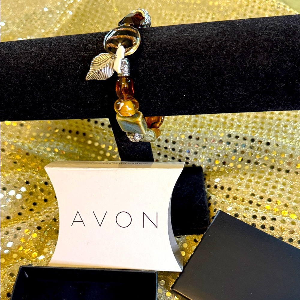 Avon Silver and Brown Charm Bracelet vintage